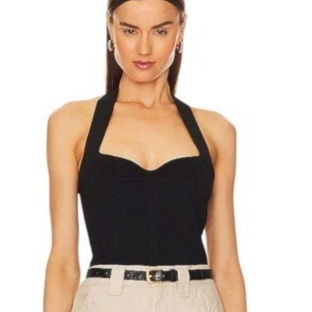 Simkhai Black Bandage Knit Halter Top Sweetheart Neckline XL Sleeveless Bodice